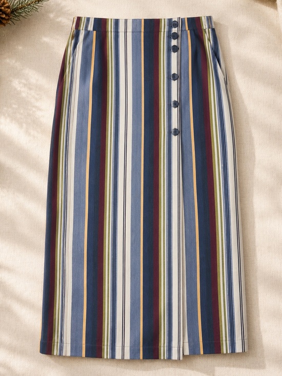 Lizwear Dresses & Skirts - Vintage 90s Lizwear Striped Cotton Wrap Midi Skirt 12 Blue Coastal Cottagecore